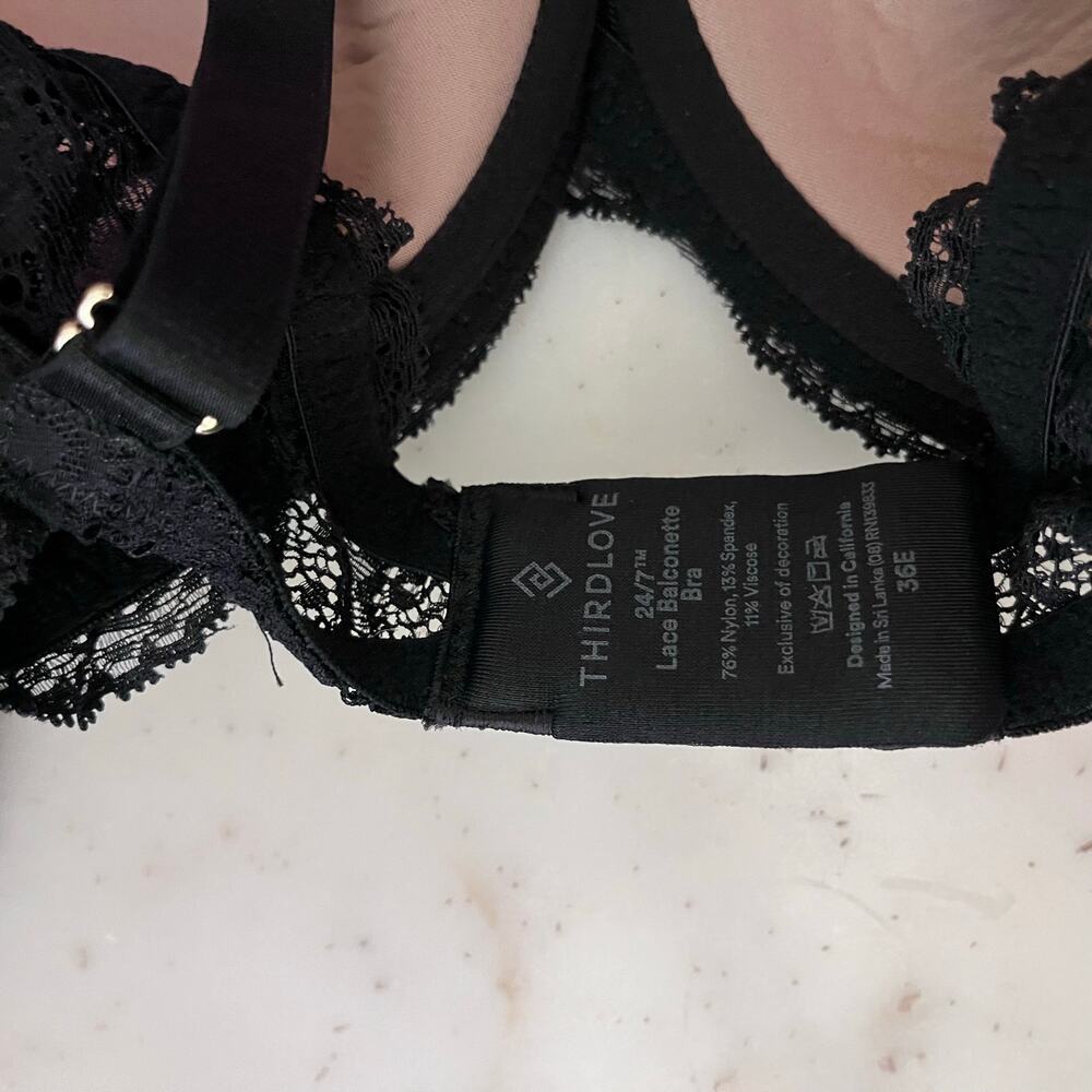 ThirdLove 24/7 Lace Balconette Bra 36 E Classic Underwire Push Up Black Tan 36DD - Picture 7 of 7